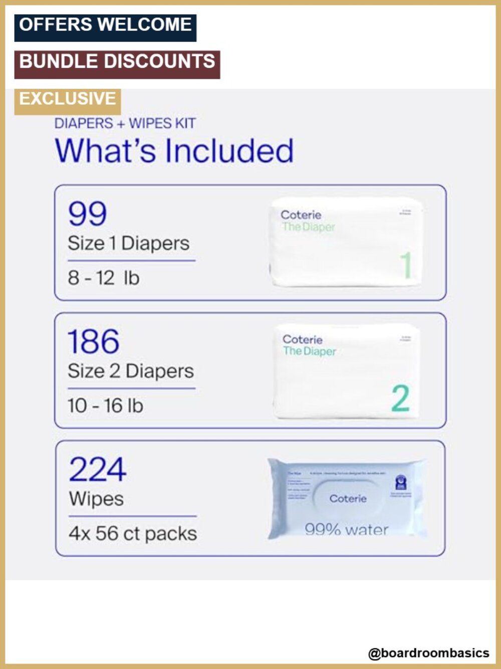Coterie Diapers Size 1 & 2 Bundle 285 Ct + 224 Plant Based Wipes - Picture 2 of 5